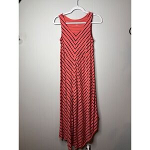 Liz Lange Maternity Target Coral Navy Blue Striped High Low Maxi Dress XS 0449